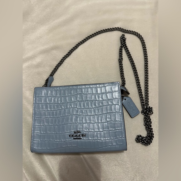 Pre-Owned Cornflower Coach Croc-Embossed Slim Crossbody - Picture 2 of 4